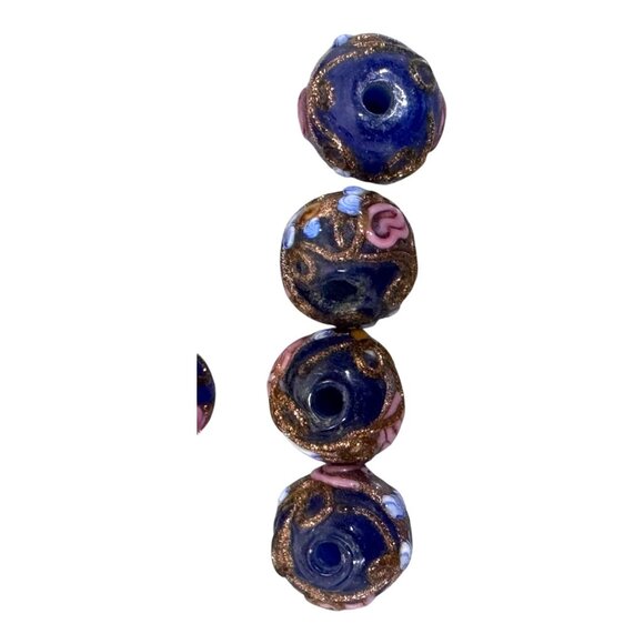 Lampwork Glass Beads Midnight Blue Rose Gold Swirl Artisan Jewelry Lot Of 19 - Picture 2 of 11